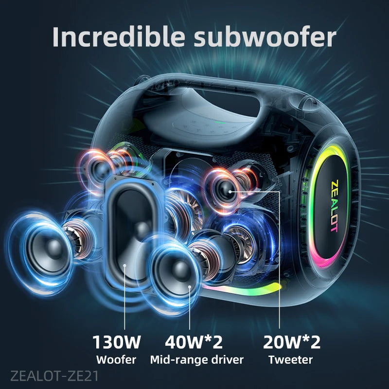 250W Waterproof Portable Bluetooth Subwoofer Speaker with Wireless TWS HiFi Sound