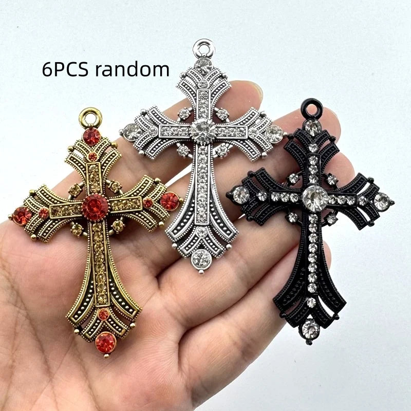Cross Pendant Keychain Bag Charm Set - Retro Diamond Hip Hop Accessories DIY Jewelry