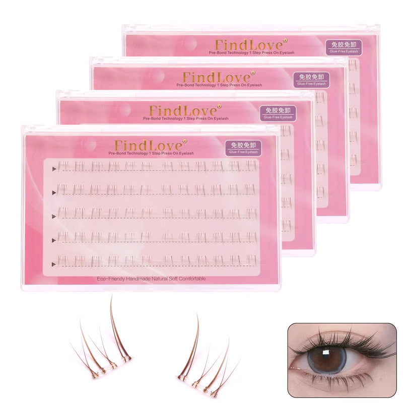 DIY Press-On No Glue Eyelash Extensions - 5 Rows Brown Natural Look 60pcs
