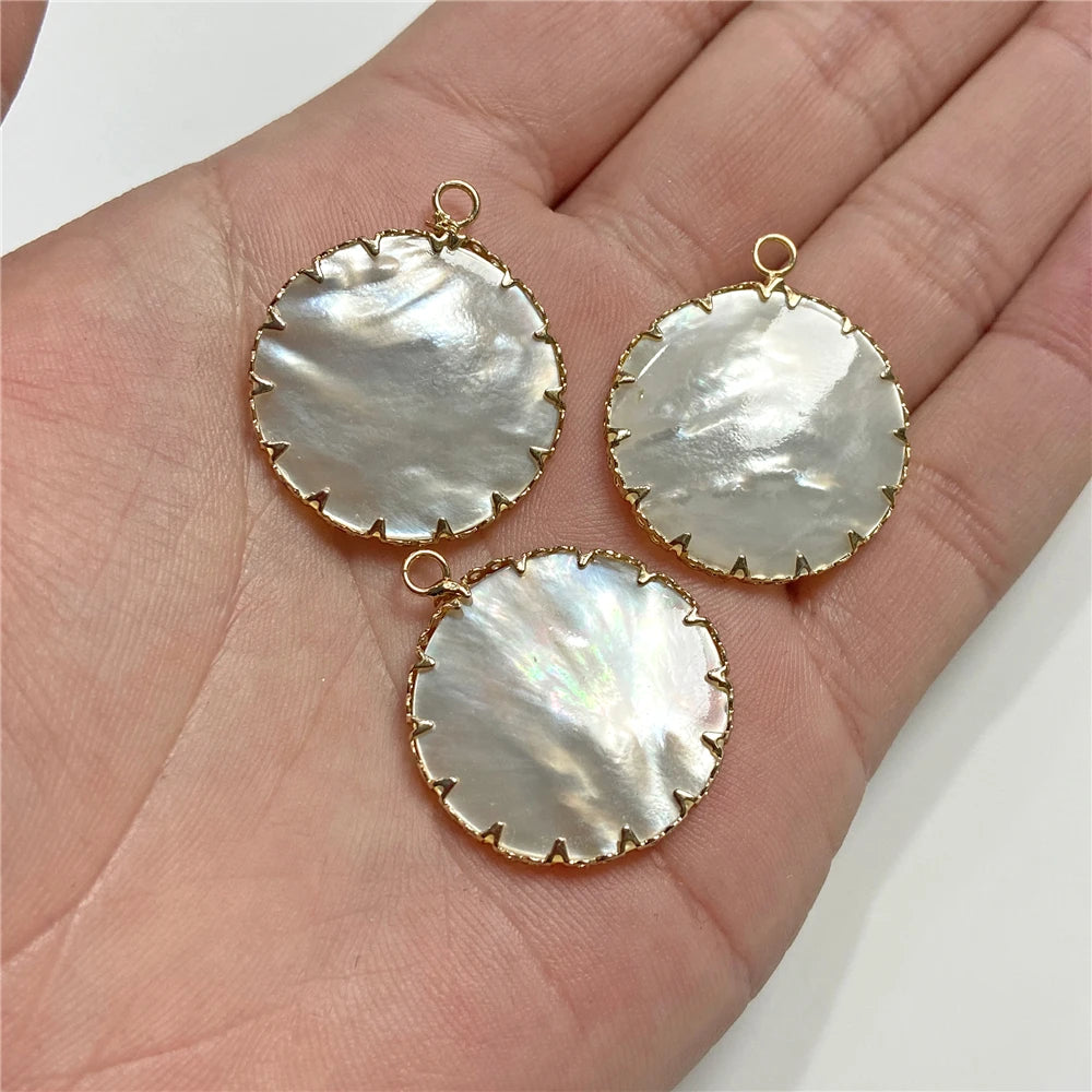 2-Piece Natural Mother-of-Pearl Shell Heart & Fan Pendant Jewelry Set - Handmade