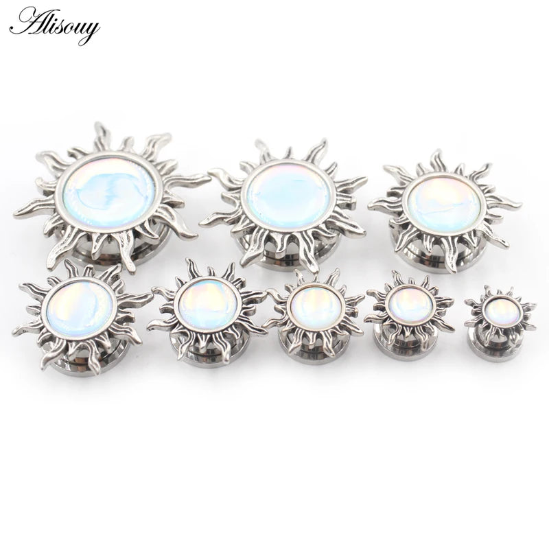 Stainless Steel Sun Enamel Thread Ear Gauges and Plugs - Multiple Sizes