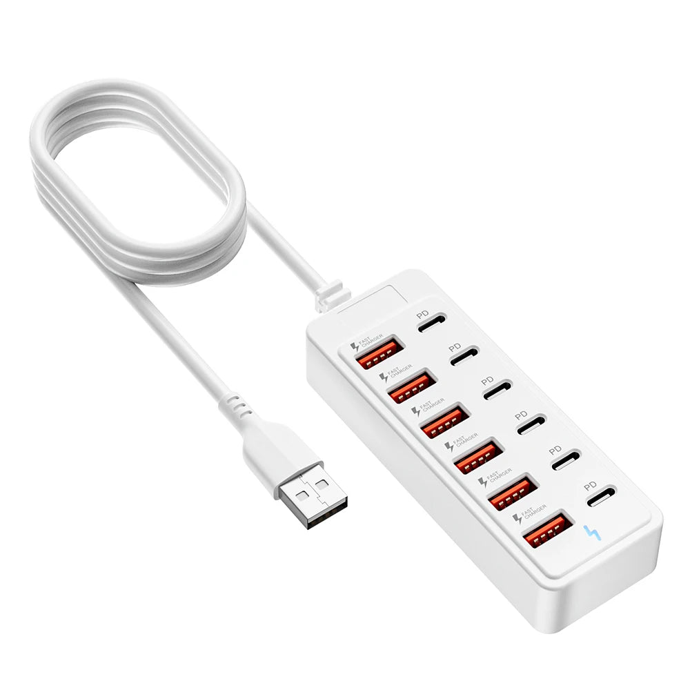 12-in-1 Power Strip with USB Charging Station Wall Mountable Fast Charger