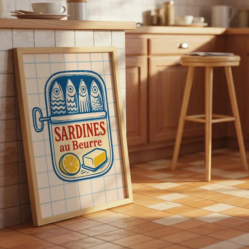 Canvas Wall Art Sardine Fisherman Aesthetic Poster for Modern Living Room & Kitchen