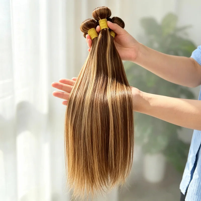 Highlight Human Hair Bundles & Weaves - 12-26 Inch Blonde Ombre, No Shedding, High Quality
