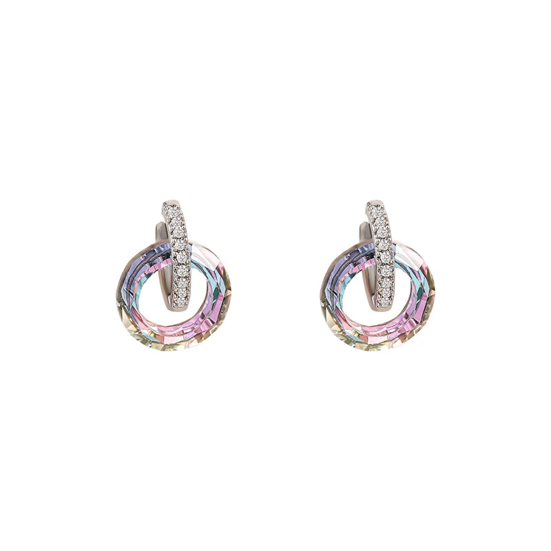 Summer 2024 Fantasy Crystal Circle Ring Buckle Pendant Earrings Jewelry Set for Women