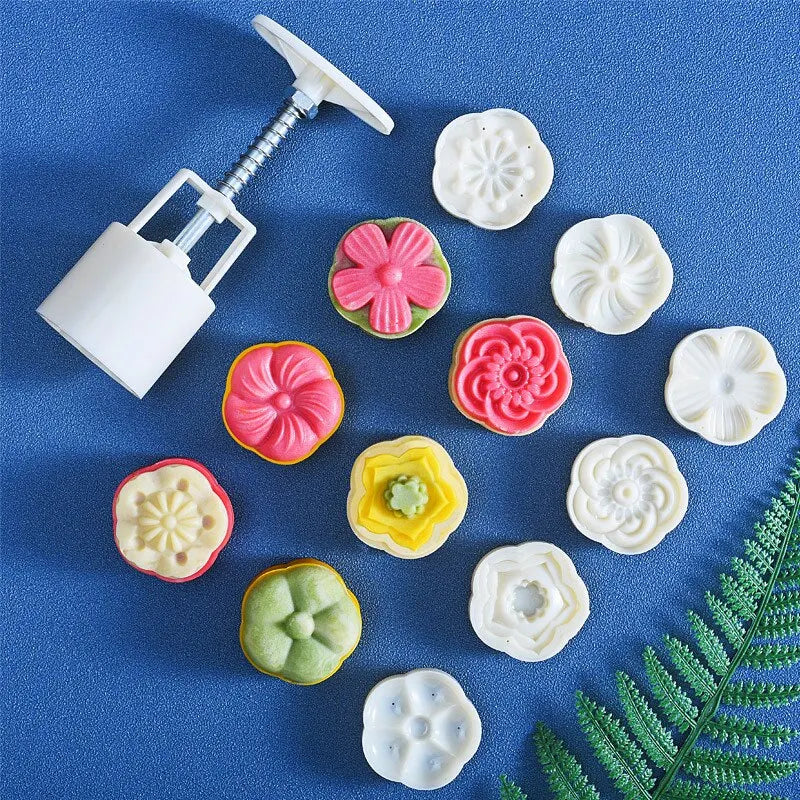 DIY Mooncake Mold with Flower Stamps - Mid-Autumn Festival Fondant Decoration Tool