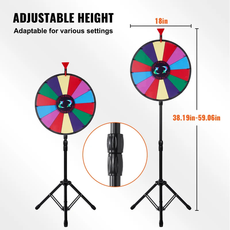 Color Prize Wheel 18 Inch with Folding Tripod Stand, 14 Slots Dry Erase Game
