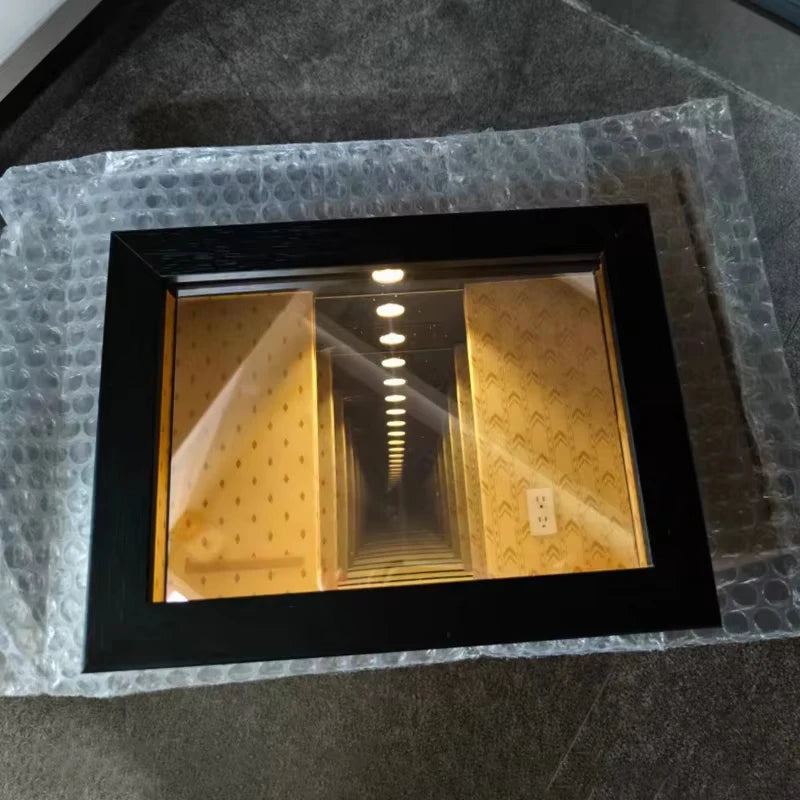 Abyss Mirror Photo Frame with LED Light Wooden Display Box Mini Figures Home Decor