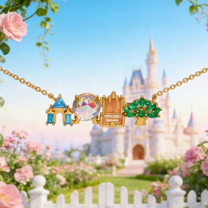 Colorful Zircon Pendant Necklace for Girls - Amusement Park Castle & Vegetable Charm Jewelry Gift