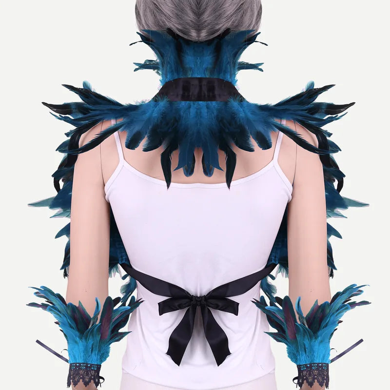 Halloween Feather Shawl Wristlet Set for Women and Men - Punk Party Dress Up