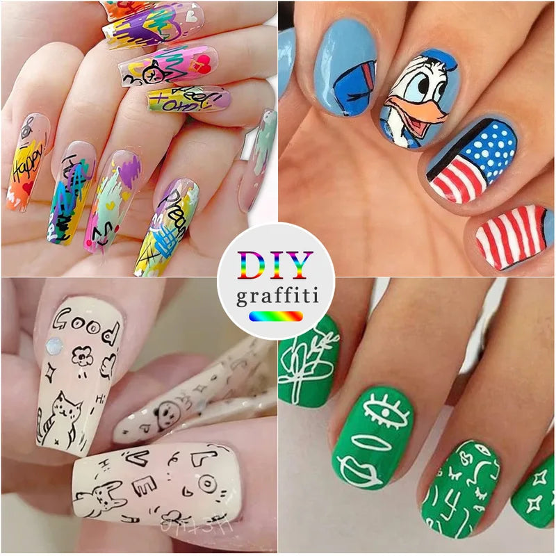 12 Colors Acrylic Nail Art Pen Set - Waterproof Quick Dry DIY Manicure Markers