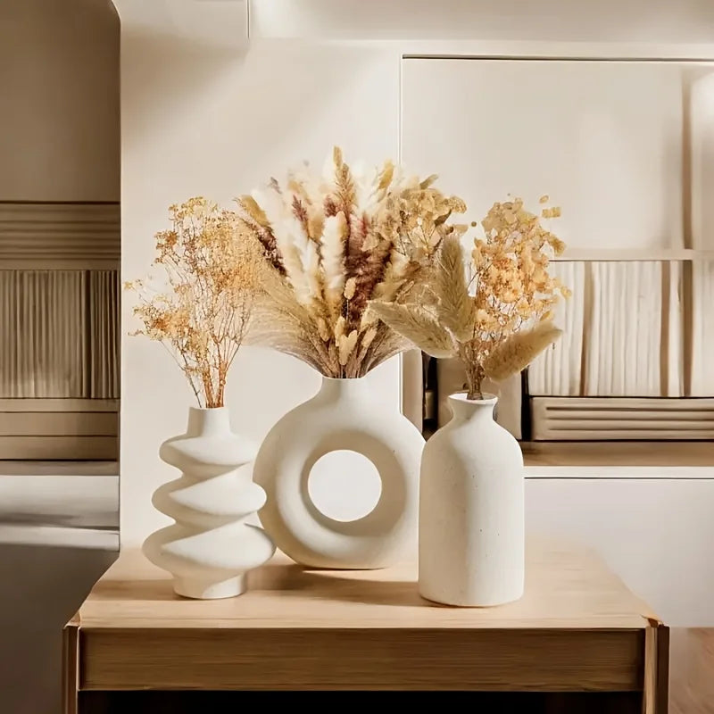 Set of 3 Ceramic Bohemian Vase Collection for Home & Wedding Decor