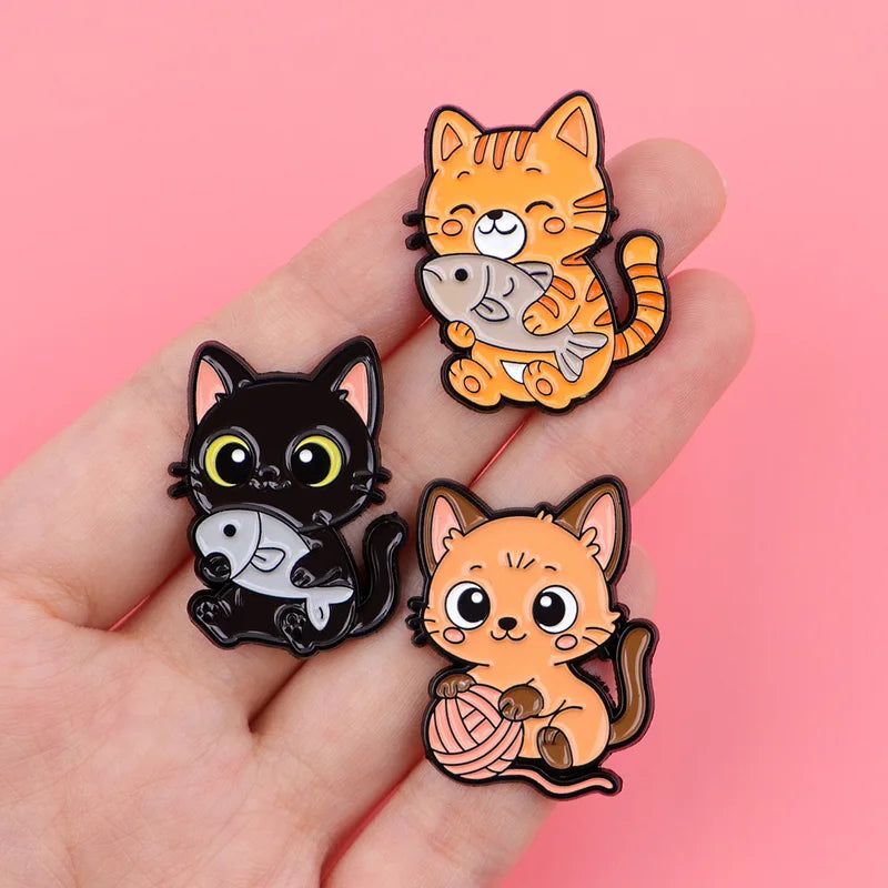 Set of Cute Animal Enamel Pins for Women - Cat & Dog Cartoon Brooches for Backpack & Clothing