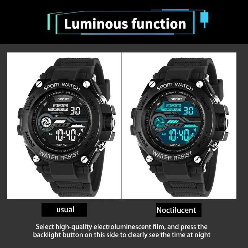 Men's Digital Sports Watch Waterproof LED Multifunctional Military Watch