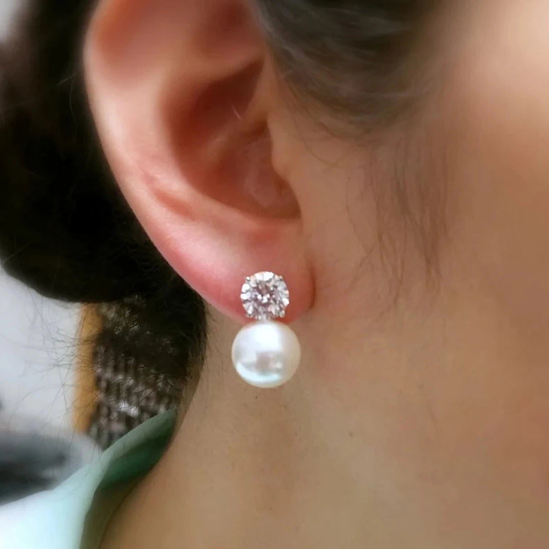Dainty Pearl Stud Earrings for Women Silver Tone Wedding & Daily Wear Jewelry