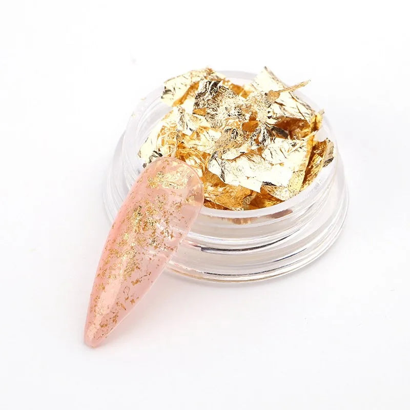 Professional Nail Art Foil and Glitter Sheets Set - Gold Silver Copper Flakes & Sequins Bulk Pack