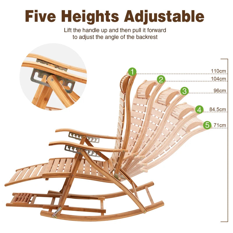 Heavy Duty Folding Bamboo Rocking Chair Indoor Outdoor Lounge Sun Lounger