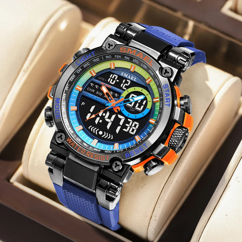 Men's Analog Digital Dual Display Sports Watch - 50M Waterproof Shock Resistant