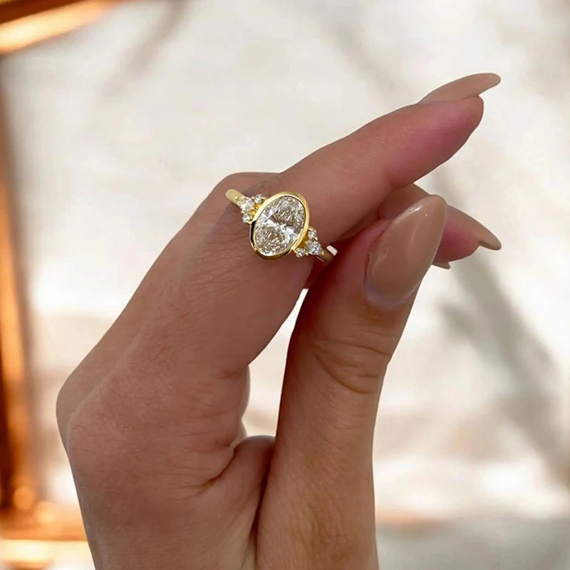 Gold Color Oval Cubic Zirconia Wedding Ring for Women - Elegant Engagement Jewelry