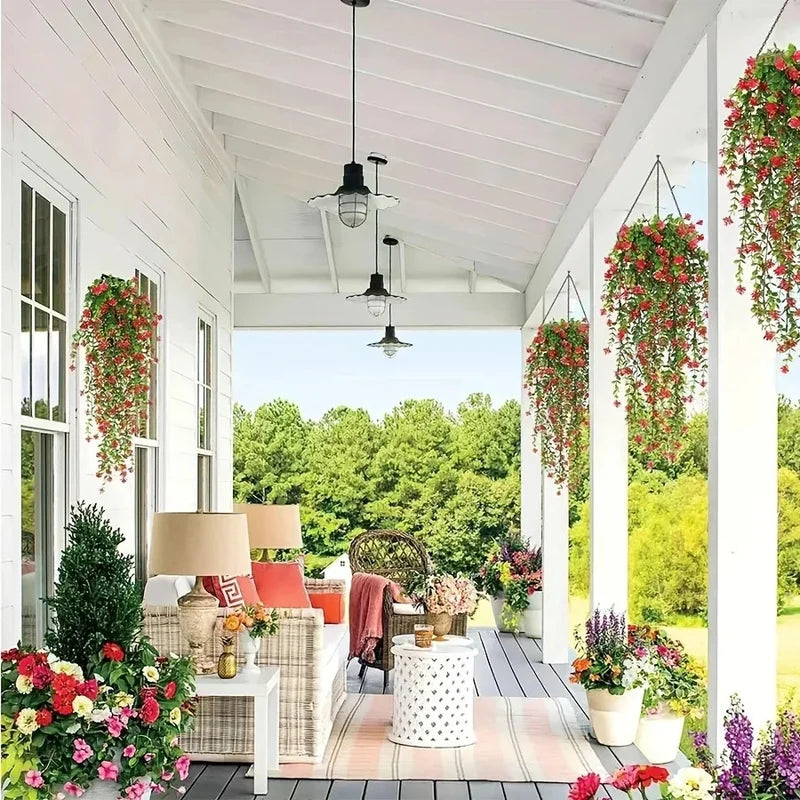 Artificial Hanging Vine Set - UV Resistant Plastic Greenery for Indoor & Outdoor Decor - 3 Pieces