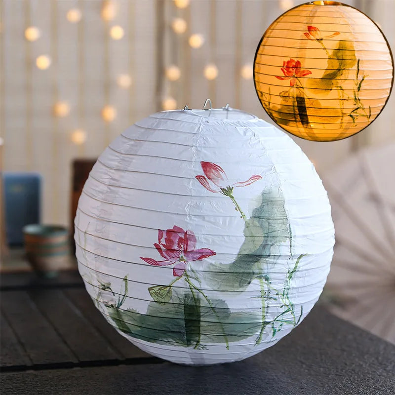 12-Inch Flower Printed Paper Lantern Chinese Japanese Style DIY Party Decor