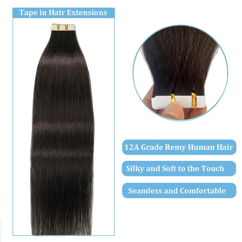 Human Hair Tape-In Extensions - High-Quality Brazilian Straight Hair