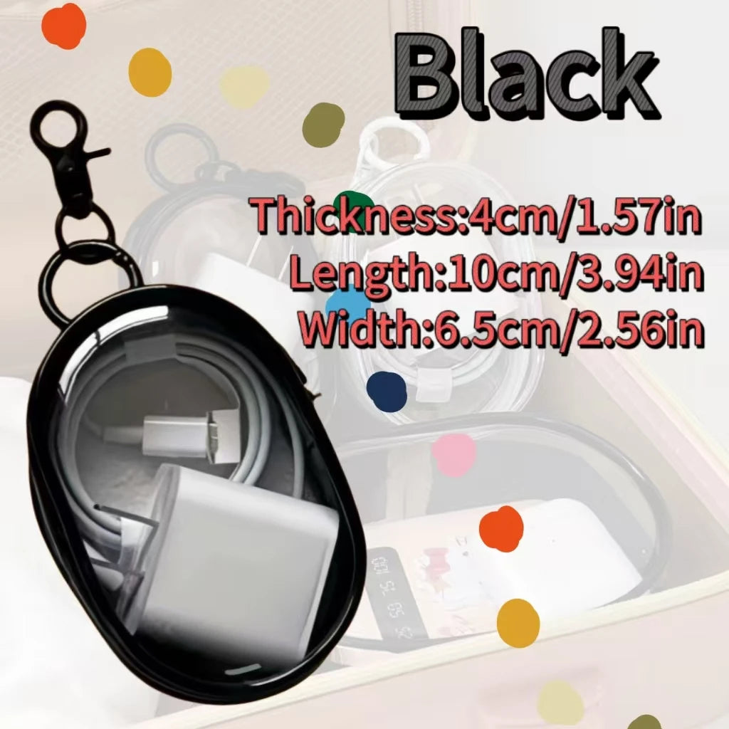 Mini Transparent Storage Bag with Zipper & Keychain - Travel Organizer for Earphones & Chargers