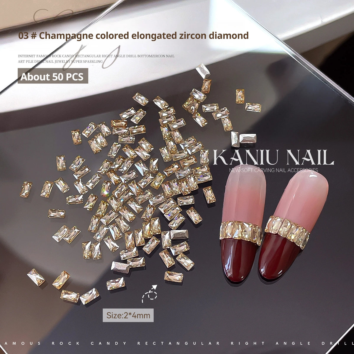 Champagne Rectangular Nail Zircon Set - White Transparent 5A Nail Art Accessories