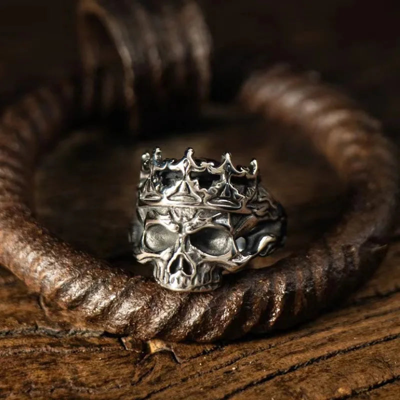 Retro Skull Ring for Men Silver Punk Gothic Rock Open Biker Jewelry Gift