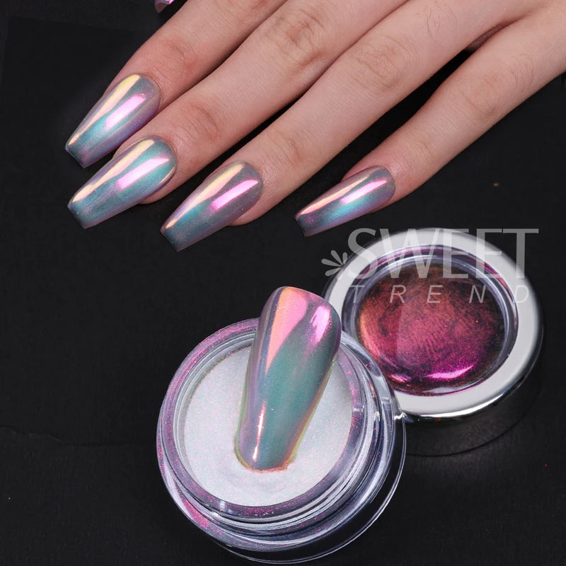 Glitter Powder for Nails - Shiny Aurora Chrome Effect Dust for Manicures