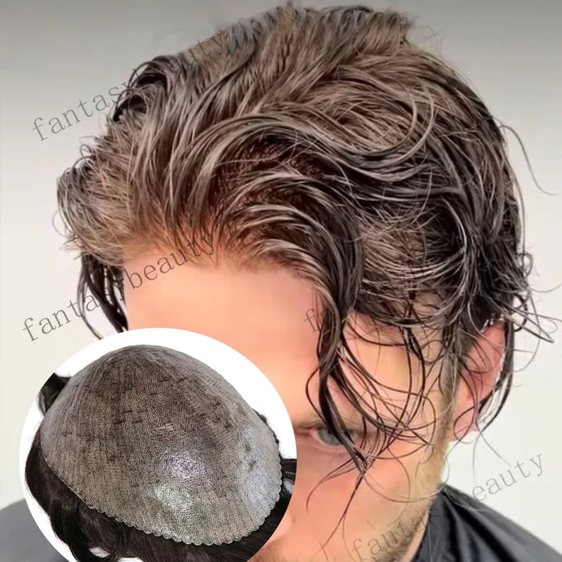 Natural Hairline Men's Toupee Wig with Straight or Wave Style - Human Hair Capillary Prosthesis