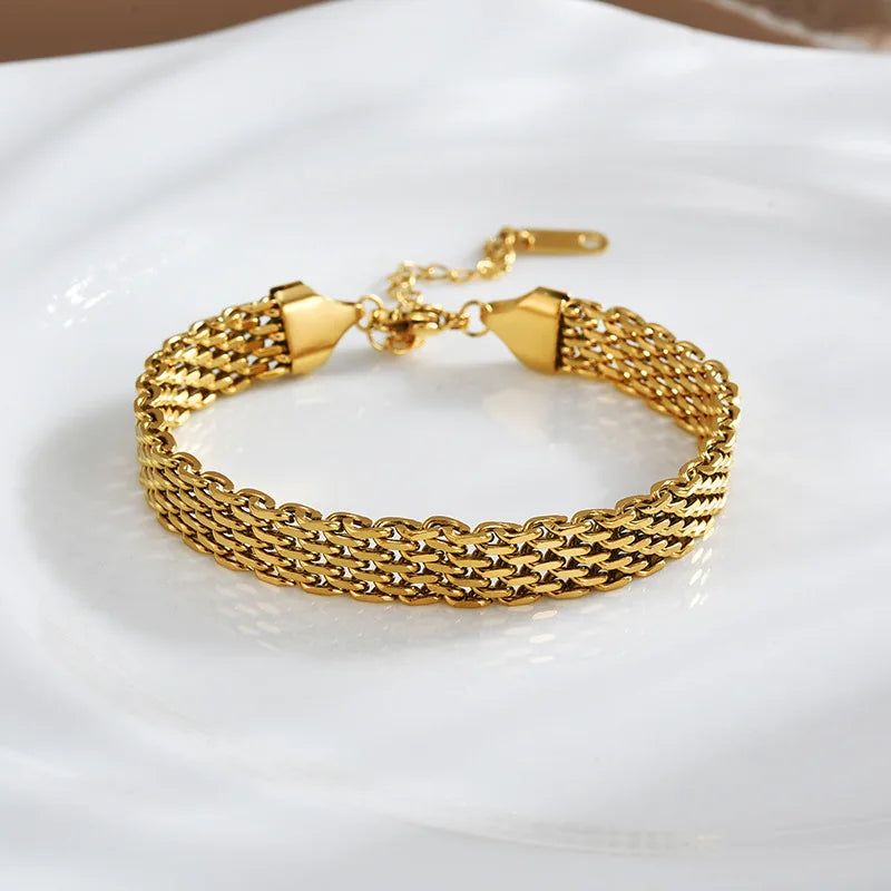 Stainless Steel Snake Chain Bracelet for Women Girls - Light Luxury Non-Fading Wrist Jewelry
