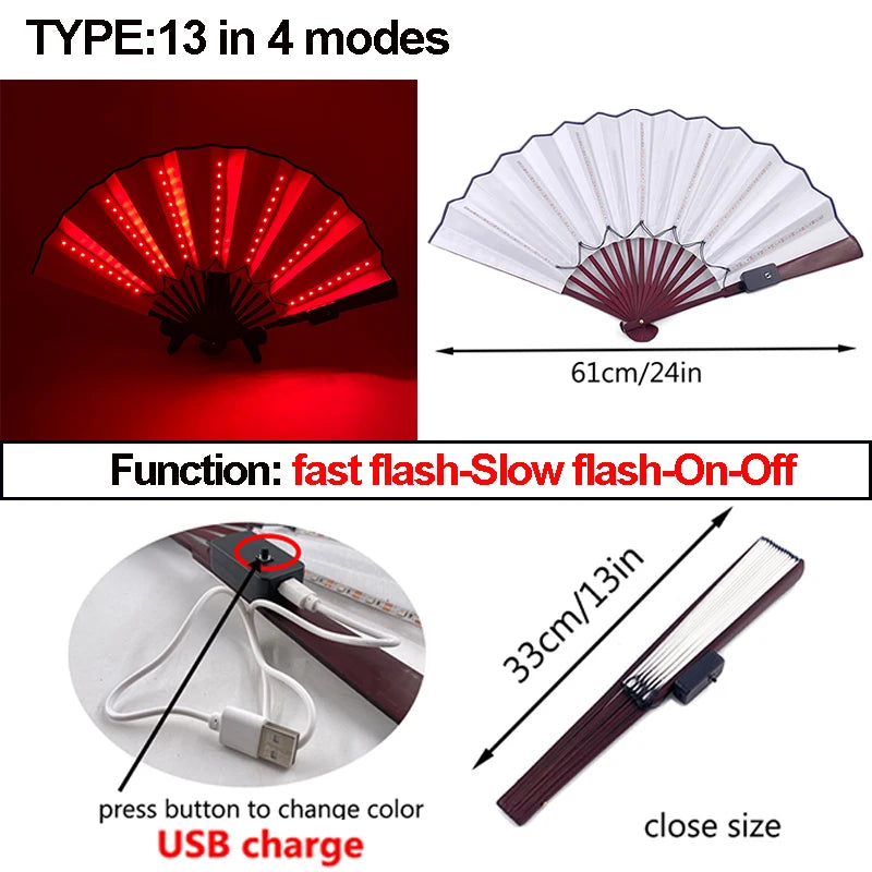 LED Neon Fan Light for Parties Raves Halloween Weddings - Multi-Color Folding Hand Fan