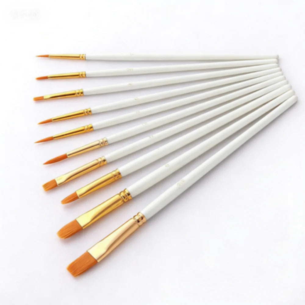 10-Piece Multicolor Paint Brush Set for Artists & Crafts - Nylon Hair