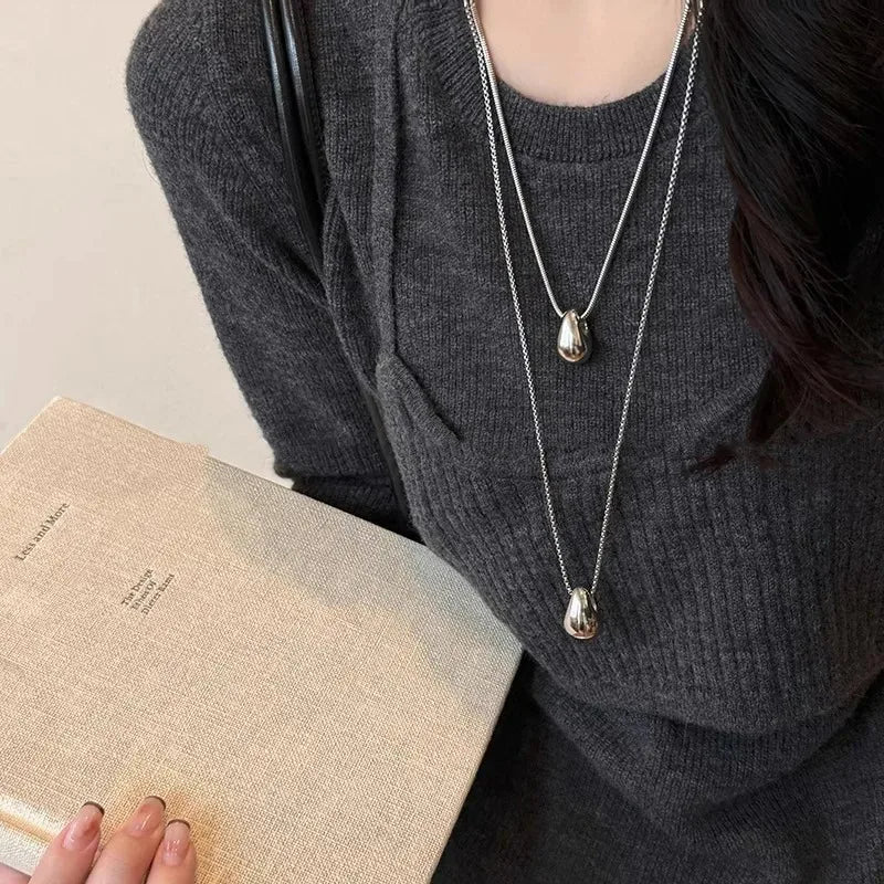 Minimalist Long Teardrop Charm Pendant Necklace for Women - Autumn Winter Fashion Jewelry