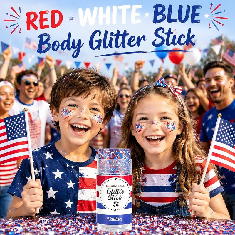 Waterproof Glitter Stick for Face Hair Body & Nails - Patriotic 4th of July Festival Makeup