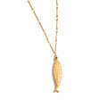 Ocean Fish Pendant Necklace & Earrings Jewelry Set - Stainless Steel, Gold PVD Plated