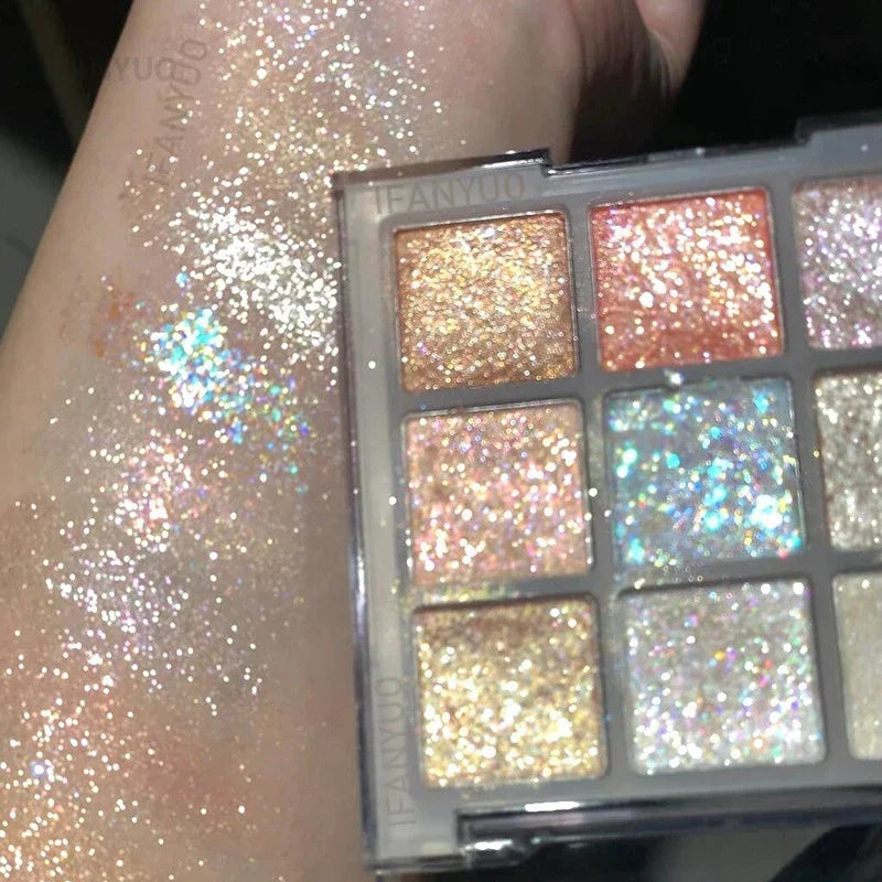 9-Color Glitter Eyeshadow Palette - Earth Tones, Pearlescent & Shimmer