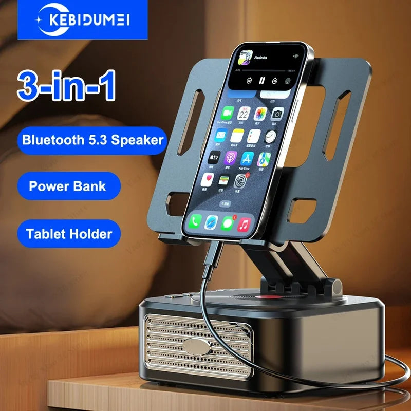 3-in-1 Bluetooth 5.3 Speaker with Tablet Holder, Portable Wireless Speaker with Power Bank Function