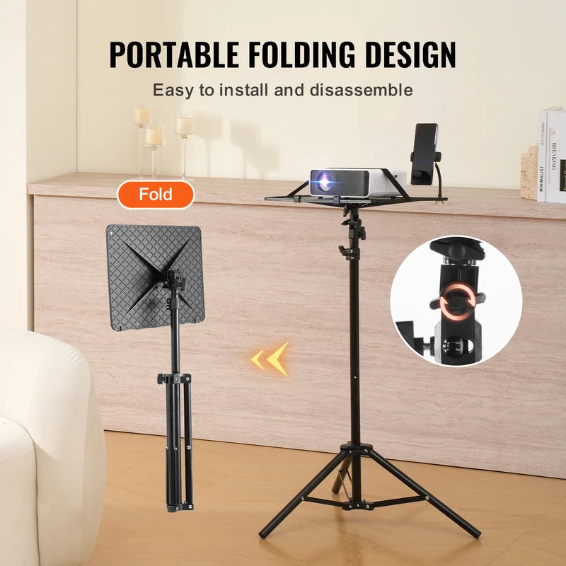 Portable Adjustable Projector Tripod Stand with Tray & Phone Holder