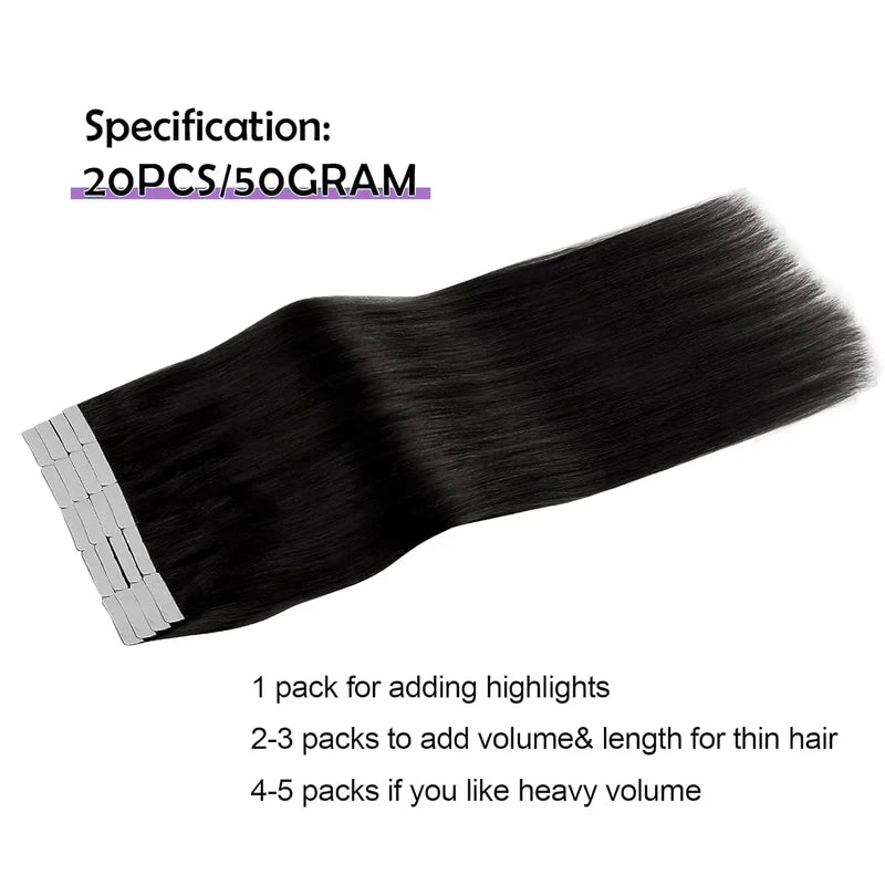 Straight Tape-In Hair Extensions - Brazilian Human Hair, Natural Color