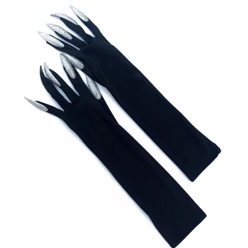 Halloween Cat Wolf Nail Gloves with Glitter Long Nails Cosplay Costume