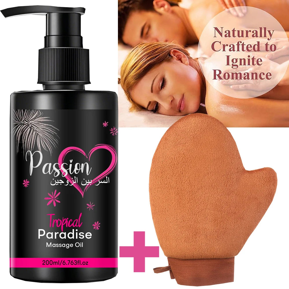 Natural Body Massage Oil for Couples - Tropical Passion Scent, 6.76 oz, Skin Moisturizer & Relaxation