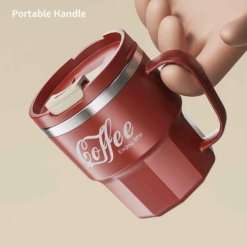 400ml Double Wall Stainless Steel Coffee Mug with Lid & Handle - Reusable Water Cup