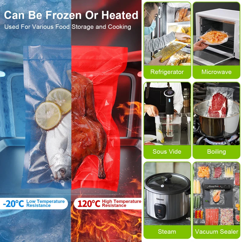 50PCS BPA-Free Vacuum Food Storage Bags for Food Preservation & Reuse