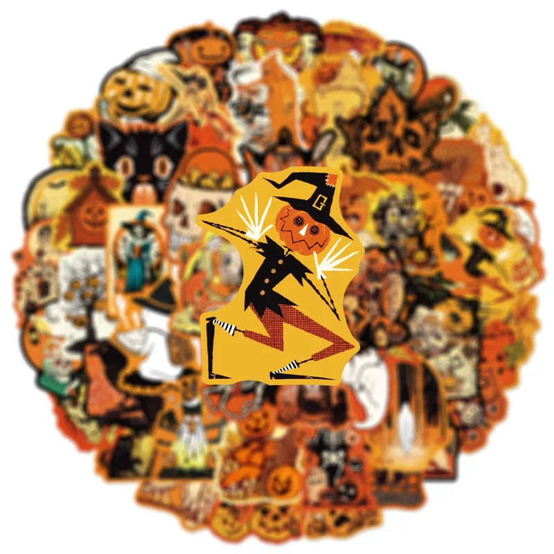 50PCS Halloween Decorative Water Bottle Stickers Waterproof Pumpkin Monster Graffiti