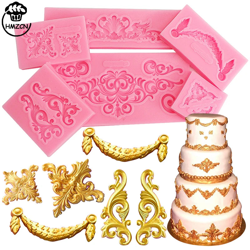 Baroque Style Lace Fondant Silicone Mold - 3D Relief Flower Decor