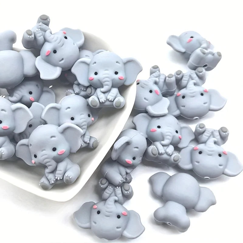6pcs 3D Silicone Elephant Beads Gray Charms for Jewelry DIY Crafts