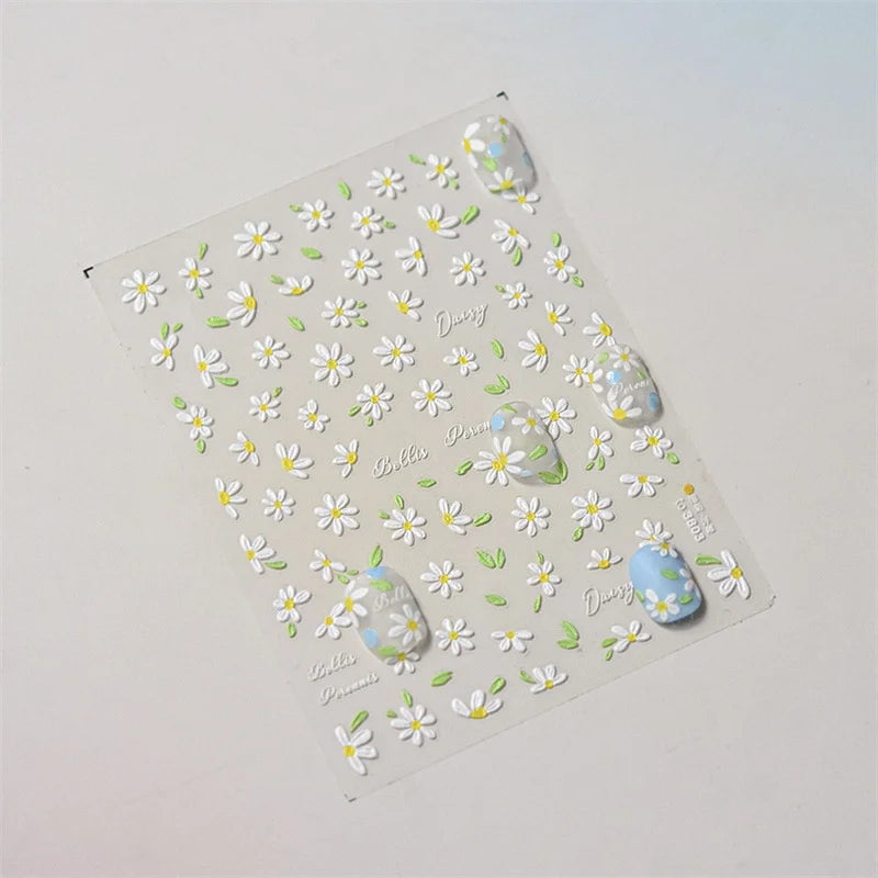 5D Embossed Nail Stickers with Flowers - Self-Adhesive Daisies & Wildflowers for DIY Manicure