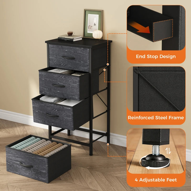 4-Drawers Fabric Storage Cabinet with Steel Frame for Living Room and Closet